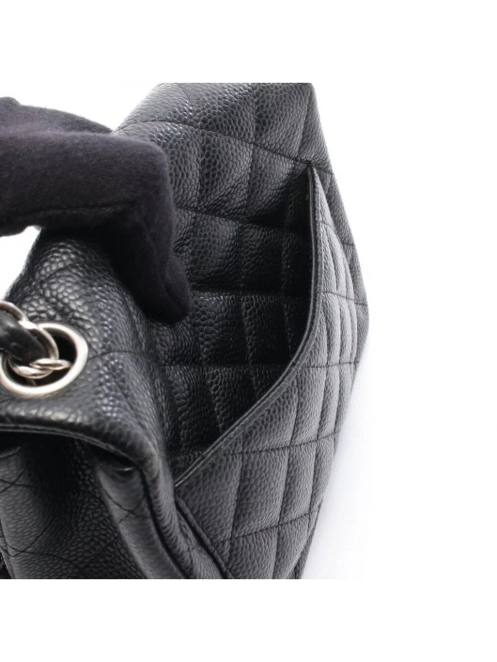 Chanel Shoulder Bag Mini Quilted Black Caviar Leather Chain